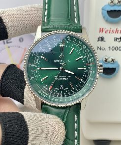 Breitling-Navitimer 1 41mm Date Stainless Steel/Leather Green Dial TF A2824 Automatic