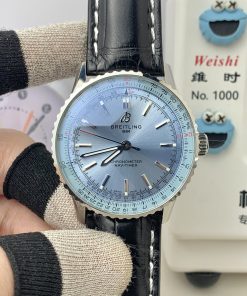 Breitling-Navitimer 1 38mm Stainless Steel/Leather Ice Blue Dial TF A2824 Automatic