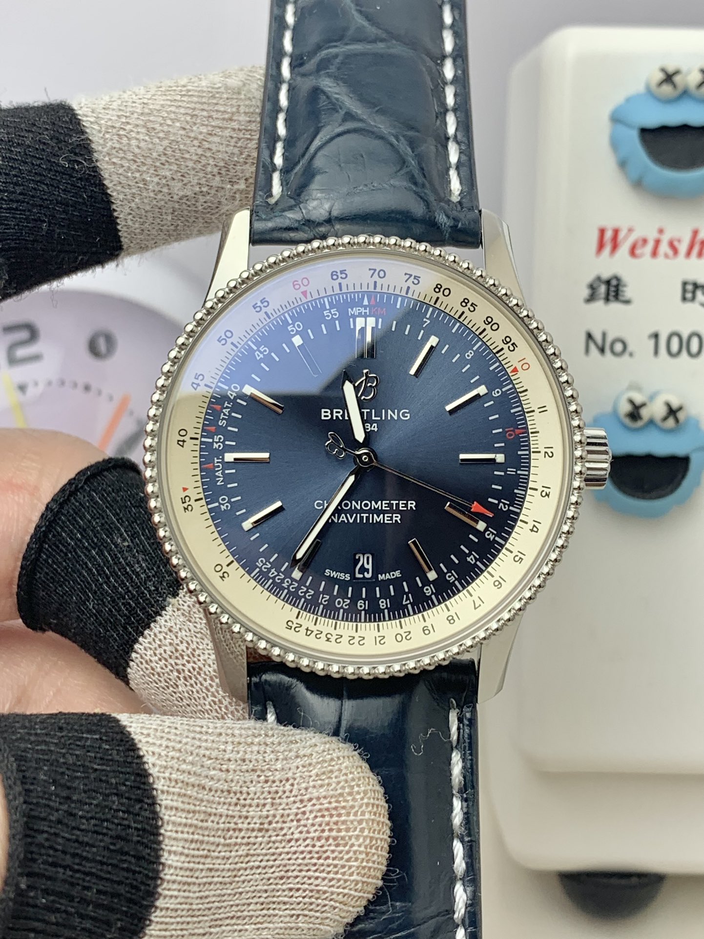 Breitling-Navitimer 1 41mm Date Stainless Steel/Leather Blue TF A2824 Automatic