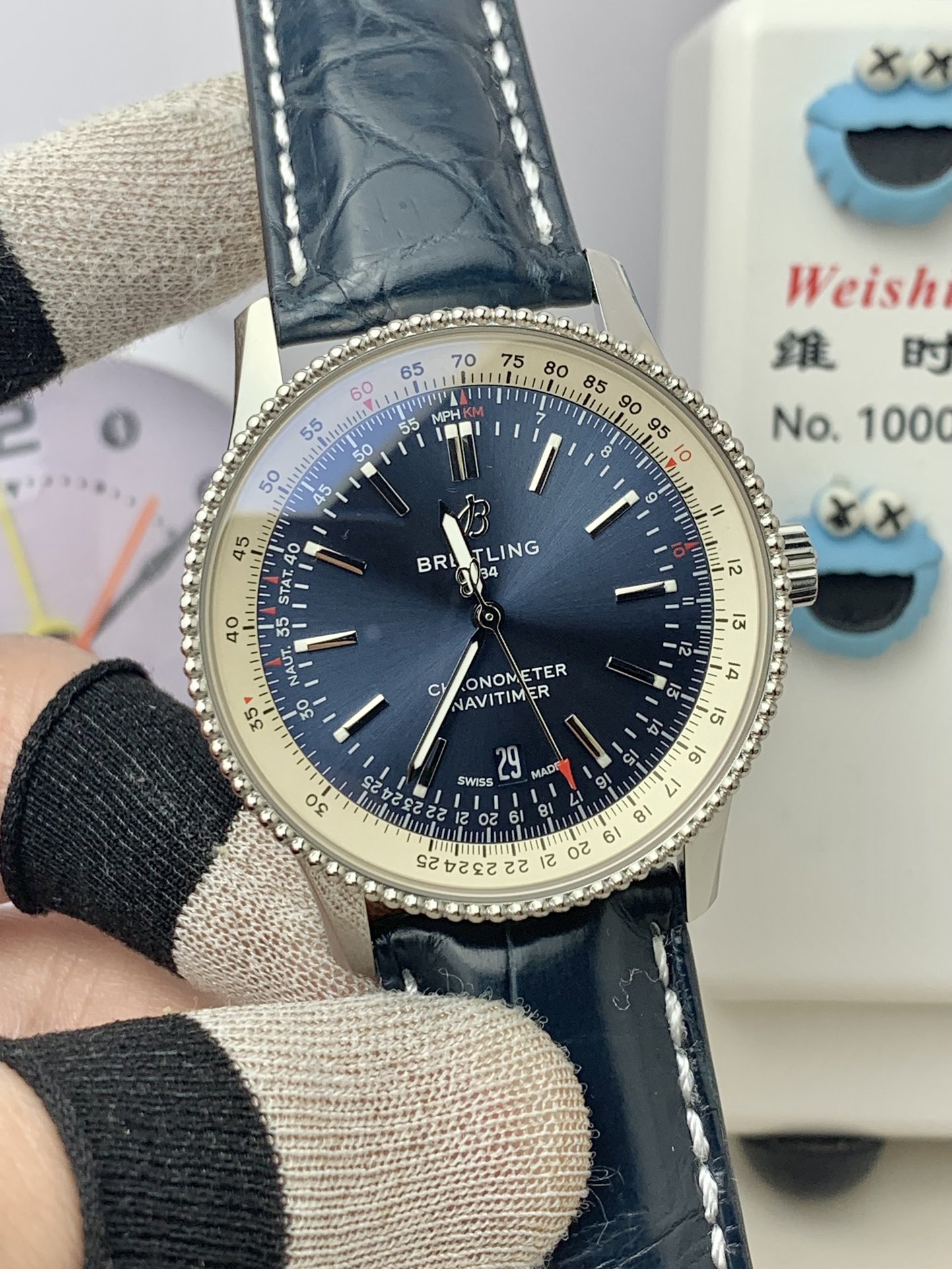 Breitling-Navitimer 1 41mm Date Stainless Steel/Leather Blue TF A2824 Automatic - Image 3