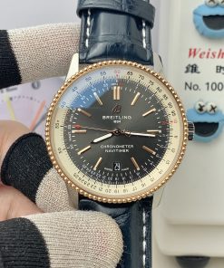 Breitling-Navitimer 1 41mm Date Stainless Steel/Rose Gold/Leather Black Dial TF A2824 Automatic