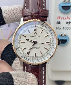 Breitling-Navitimer 1 38mm Stainless Steel/Rose Gold/Leather White Dial TF A2824 Automatic