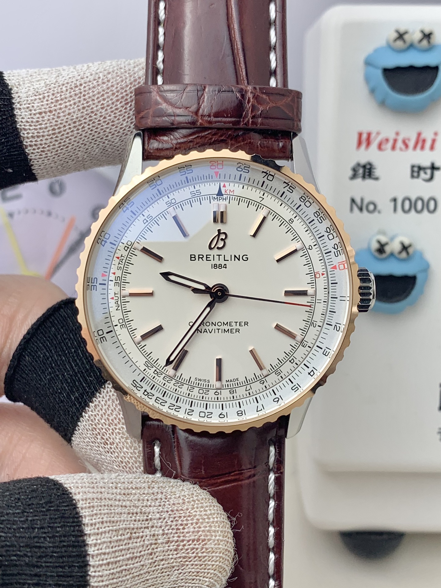 Breitling-Navitimer 1 38mm Stainless Steel/Rose Gold/Leather White Dial TF A2824 Automatic