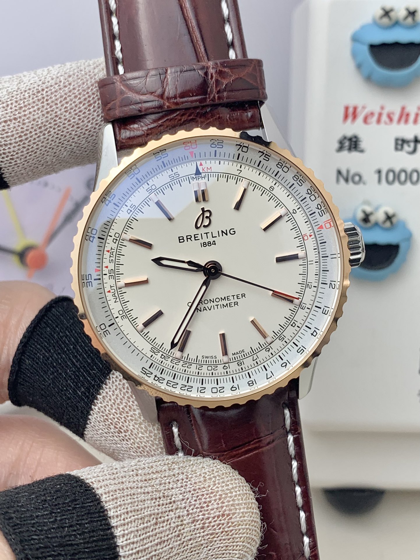 Breitling-Navitimer 1 38mm Stainless Steel/Rose Gold/Leather White Dial TF A2824 Automatic - Image 3