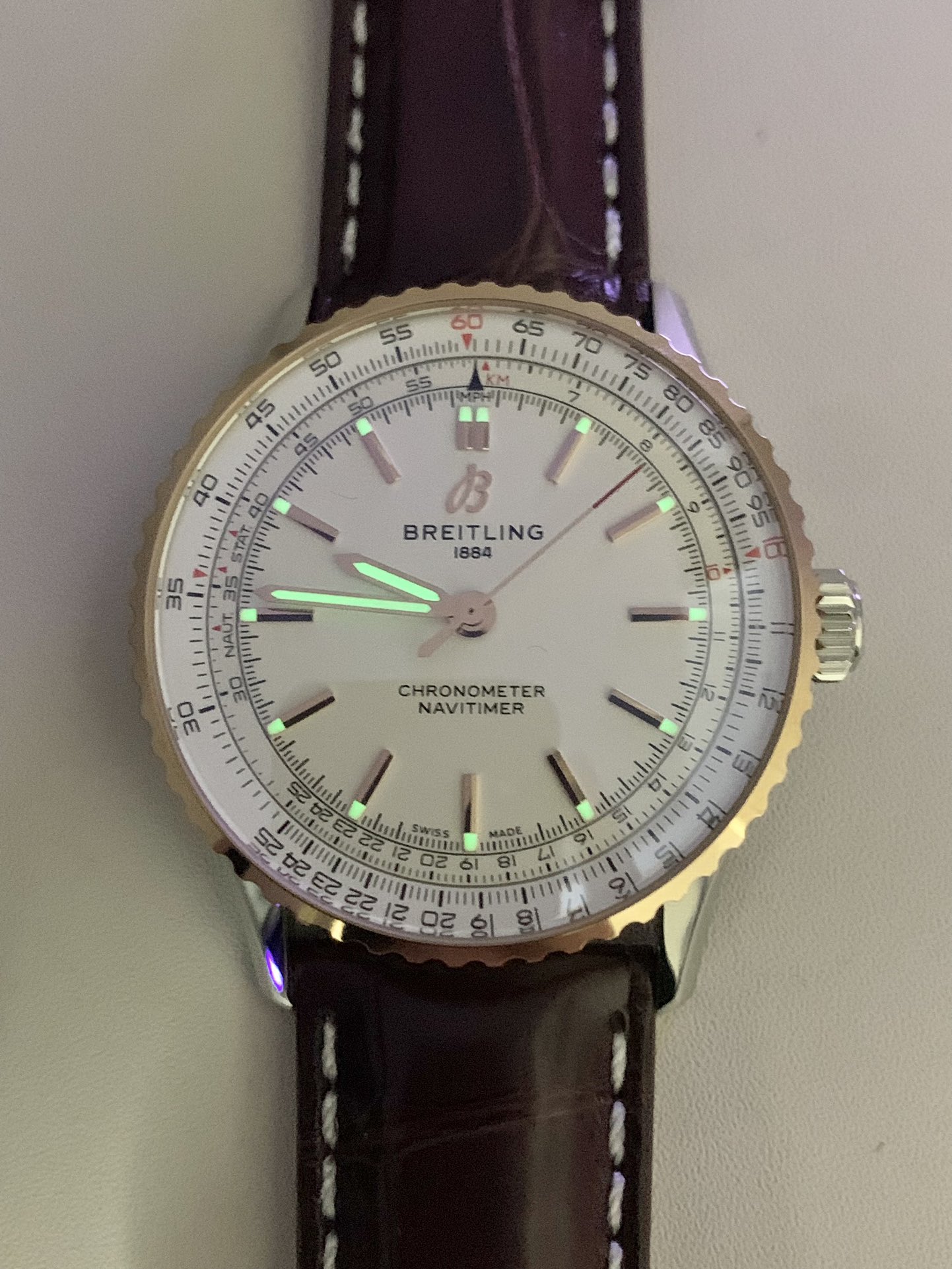 Breitling-Navitimer 1 38mm Stainless Steel/Rose Gold/Leather White Dial TF A2824 Automatic - Image 10