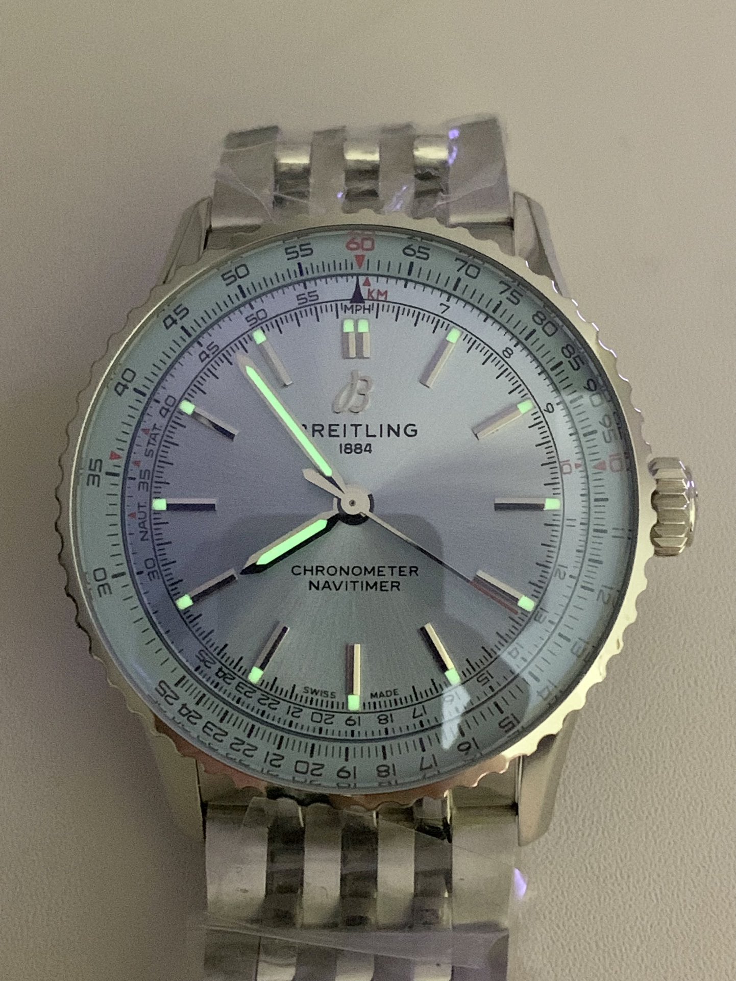 Breitling-Navitimer 1 38mm Stainless Steel/Steel Ice Blue Dial TF A2824 Automatic - Image 9