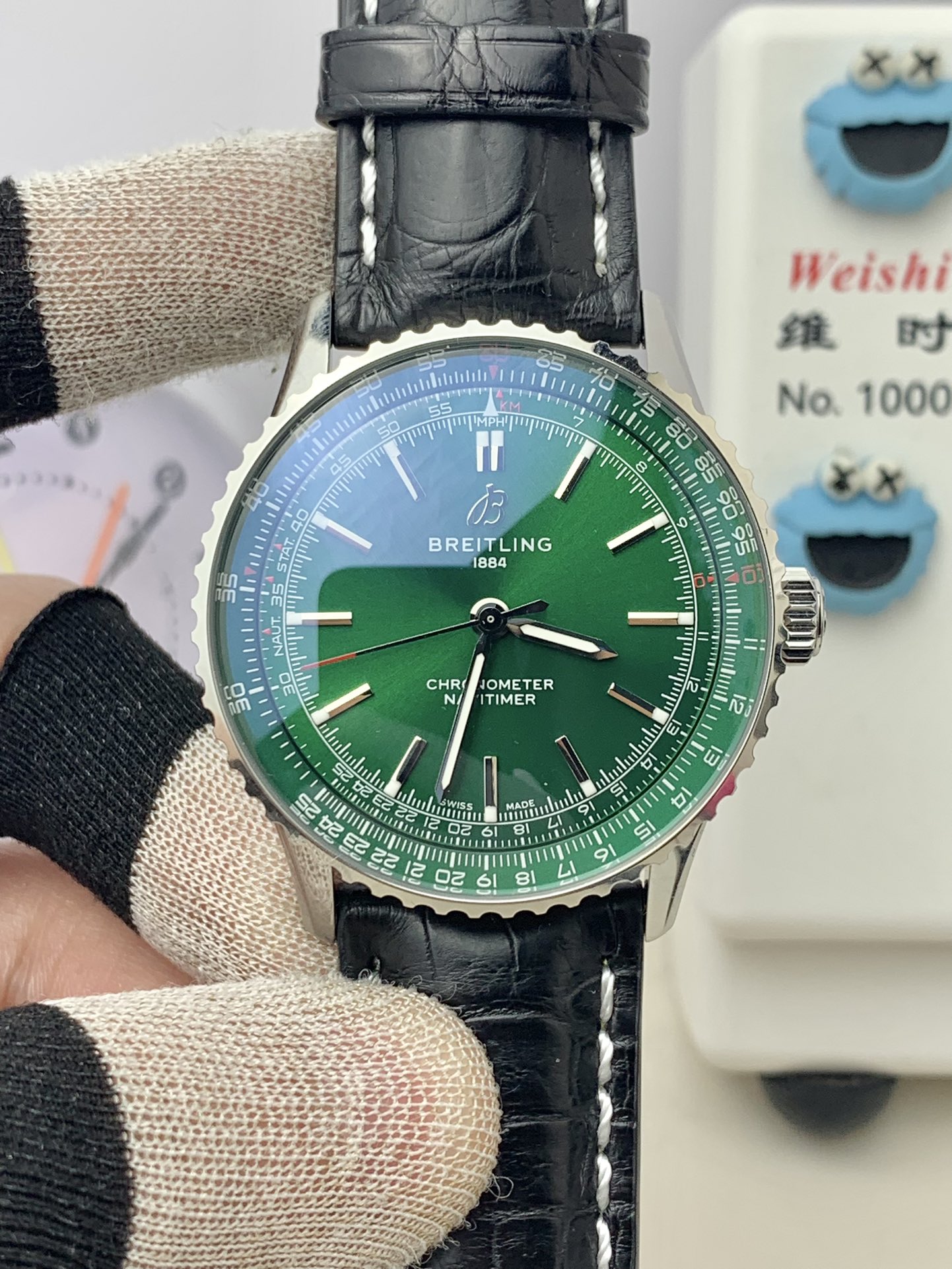 Breitling-Navitimer 1 38mm Stainless Steel/Leather Green Dial TF A2824 Automatic - Image 2