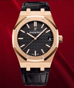 Audemars Piguet-Royal Oak 41mm 15500 Rose Gold/Leather Black Dial/Stick Markers APSF SA4302 Automatic