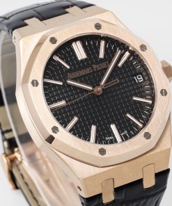 Alternative view of Audemars Piguet-Royal Oak 41mm 15510 Rose Gold/Leather Black Dial Stick Markers APSF A4302 Automatic