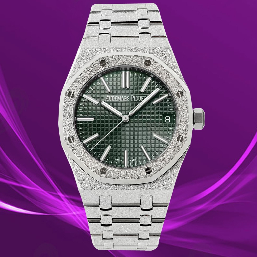 Audemars Piguet-Royal Oak 15510 41mm Frosted Stainless Steel/Steel Green Dial/Stick Markers APSF A4302 Automatic