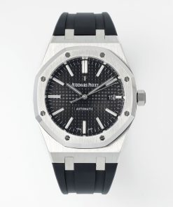 Alternative view of Audemars Piguet-Royal Oak 15400 41mm Stainless Steel/Rubber Black Dial/Stick Markers APSF SA3120 Automatic