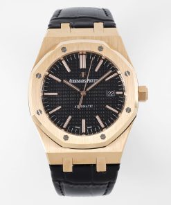 Alternative view of Audemars Piguet-Royal Oak 15400 41mm Rose Gold/Leather Black Dial/Stick Markers APSF SA3120 Automatic