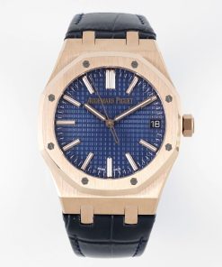 Audemars Piguet-Royal Oak 41mm 15510 Rose Gold/Leather Blue Dial/Stick Markers APSF SA4302 Automatic