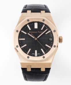 Audemars Piguet-Royal Oak 41mm 15510 Rose Gold/Leather Black Dial/Stick Markers APSF SA4302 Automatic