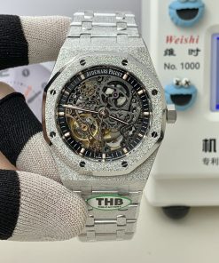 Alternative view of Audemars Piguet-Royal Oak 15407 41mm Frosted Stainless Steel/Steel Skeleton Dial THBF SH3132 Automatic