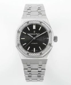 Audemars Piguet-Royal Oak 15451 37mm Diamonds Stainless Steel/Steel Black Dial IPF SA3120 Automatic