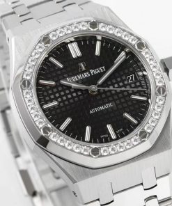 Alternative view of Audemars Piguet-Royal Oak 15451 37mm Diamonds Stainless Steel/Steel Black Dial IPF SA3120 Automatic