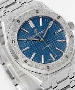 Alternative view of Audemars Piguet-Royal Oak 15410 41mm Frosted Stainless Steel/Steel Blue Dial APSF SA3120 Automatic