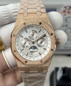 Audemars Piguet-Royal Oak Perpetual Calendar 41mm 26574ST Customized Frosted Yellow Gold White Dial A5134 Automatic