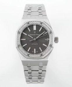 Audemars Piguet-Royal Oak 15451 37mm Diamonds Stainless Steel/Steel Grey Dial APSF SA3120 Automatic