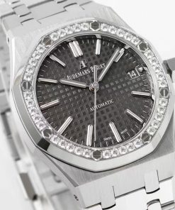 Alternative view of Audemars Piguet-Royal Oak 15451 37mm Diamonds Stainless Steel/Steel Grey Dial APSF SA3120 Automatic