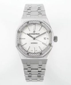 Audemars Piguet-Royal Oak 15451 37mm Diamonds Stainless Steel/Steel White Dial APSF SA3120 Automatic