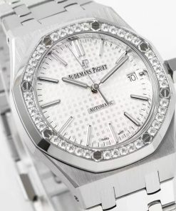Alternative view of Audemars Piguet-Royal Oak 15451 37mm Diamonds Stainless Steel/Steel White Dial APSF SA3120 Automatic