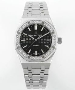Audemars Piguet-Royal Oak 15451 37mm Diamonds Stainless Steel/Steel Black Dial APSF SA3120 Automatic
