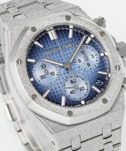 Alternative view of Audemars Piguet-Royal Oak Chronograph 26240BC 41mm Frosted Stainless Steel/Steel Gradient Blue Dial APSF V2 SH4401 Automatic