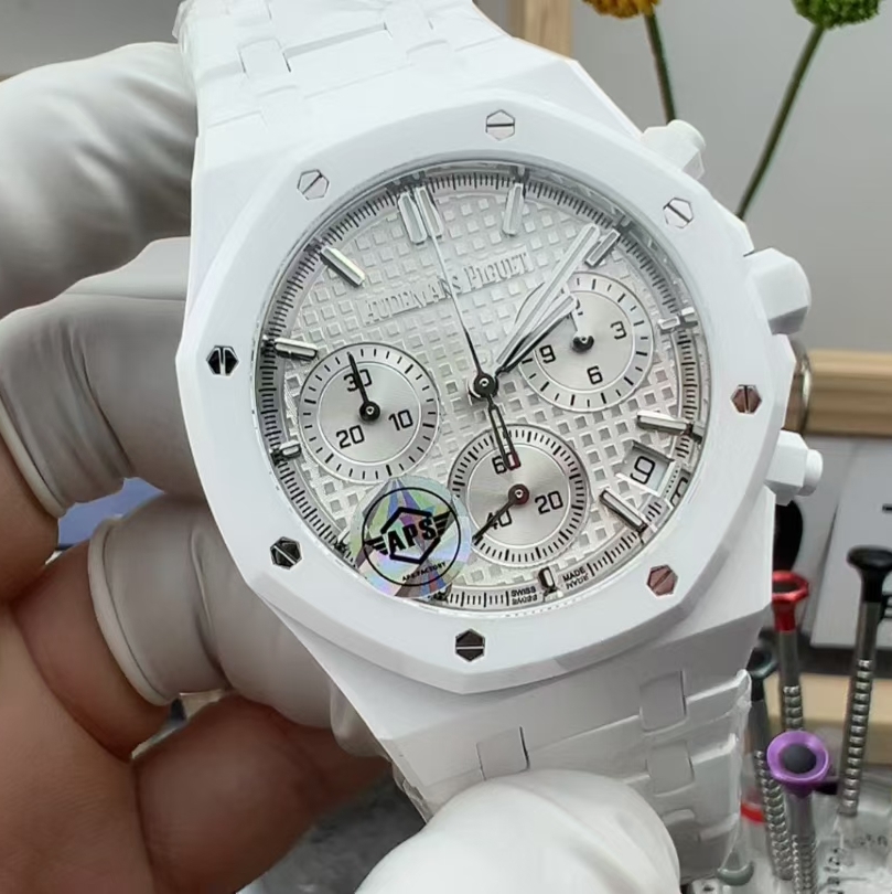 Audemars Piguet-Royal Oak Chronograph 26240 41mm Ceramic/Ceramic White Dial APSF V2 SH4401 Automatic