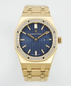 Audemars Piguet-Royal Oak Ladies 67651OR 33mm Diamonds Yellow Gold/Yellow Gold Blue Dial ZF Swiss Quartz