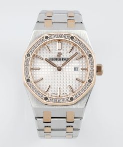 Audemars Piguet-Royal Oak Ladies 67651OR 33mm Diamonds Rose Gold/Steel White Dial ZF Swiss Quartz