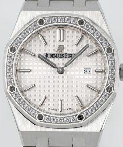 Alternative view of Audemars Piguet-Royal Oak Ladies 67651OR 33mm Diamonds Stainless Steel/Steel White Dial ZF Swiss Quartz