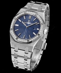 Alternative view of Audemars Piguet-Royal Oak Ladies 67651OR 33mm Diamonds tainless Steel/Steel Blue Dial TKF Swiss Cal.2713 Quartz