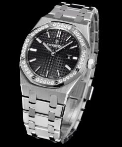 Alternative view of Audemars Piguet-Royal Oak Ladies 67651OR 33mm Diamonds tainless Steel/Steel Black Dial TKF Swiss Cal.2713 Quartz