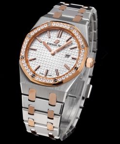 Alternative view of Audemars Piguet-Royal Oak Ladies 67651OR 33mm Diamonds Stainless Steel/Rose Gold White Dial TKF Swiss Cal.2713 Quartz