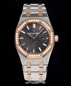 Audemars Piguet-Royal Oak Ladies 67651OR 33mm Diamonds Stainless Steel/Rose Gold Black Dial TKF Swiss Cal.2713 Quartz