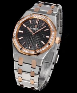 Alternative view of Audemars Piguet-Royal Oak Ladies 67651OR 33mm Diamonds Stainless Steel/Rose Gold Black Dial TKF Swiss Cal.2713 Quartz