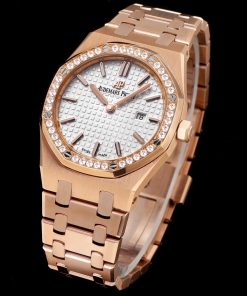 Alternative view of Audemars Piguet-Royal Oak Ladies 67651OR 33mm Diamonds Rose Gold/Rose Gold White Dial TKF Swiss Cal.2713 Quartz