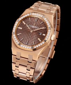 Alternative view of Audemars Piguet-Royal Oak Ladies 67651OR 33mm Diamonds Rose Gold/Rose Gold Brown Dial TKF Swiss Cal.2713 Quartz