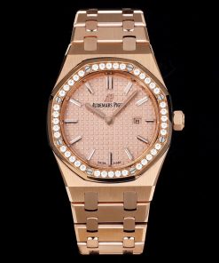 Audemars Piguet-Royal Oak Ladies 67651OR 33mm Diamonds Rose Gold/Rose Gold Cream Dial TKF Swiss Cal.2713 Quartz