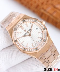 Alternative view of Audemars Piguet-Royal Oak Ladies 77351 34mm Diamonds Rose Gold/Rose Gold White Dial BF A5800 Automatic