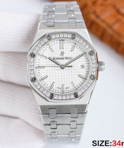 Audemars Piguet-Royal Oak Ladies 77351 34mm Diamonds Stainless Steel/Steel White Dial BF A5800 Automatic
