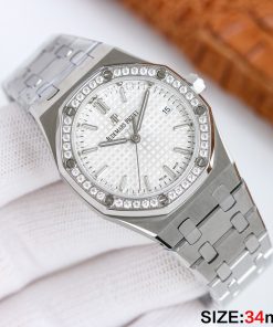 Alternative view of Audemars Piguet-Royal Oak Ladies 77351 34mm Diamonds Stainless Steel/Steel White Dial BF A5800 Automatic