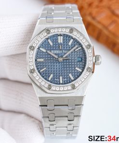 Audemars Piguet-Royal Oak Ladies 77351 34mm Diamonds Stainless Steel/Steel Ice Blue Dial BF A5800 Automatic