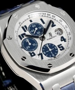 Alternative view of Audemars Piguet-Royal Oak Offshore 26470ST Chronograph 42mm Stainless Steel/Leather White/Blue Dials TKF A7750 Automatic