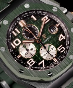 Alternative view of Audemars Piguet-Royal Oak Offshore 26400 Chronograph 44mm DLC/Rubber Olive/Silver Dials TKF A7750 Automatic