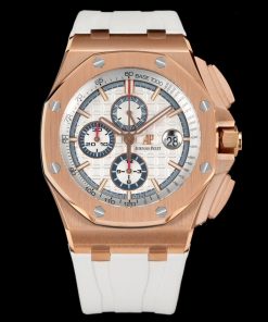 Audemars Piguet-Royal Oak Offshore 26400 Chronograph 44mm Rose Gold/Rubber White Dial TKF A7750 Automatic