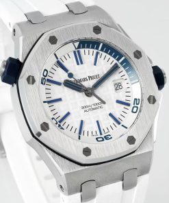 Alternative view of Audemars Piguet-Royal Oak Diver 15710(Display Back) 42mm White Stainless Steel/Rubber White Dial APSF SA3120 Automatic