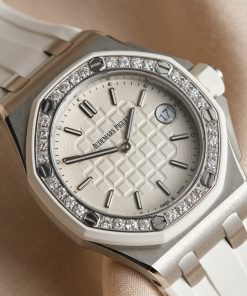 Audemars Piguet-Royal Oak Offshore Diver Ladies 67540 37mm Diamonds Stainlesss Steel/Rubber White  Swiss Quartz